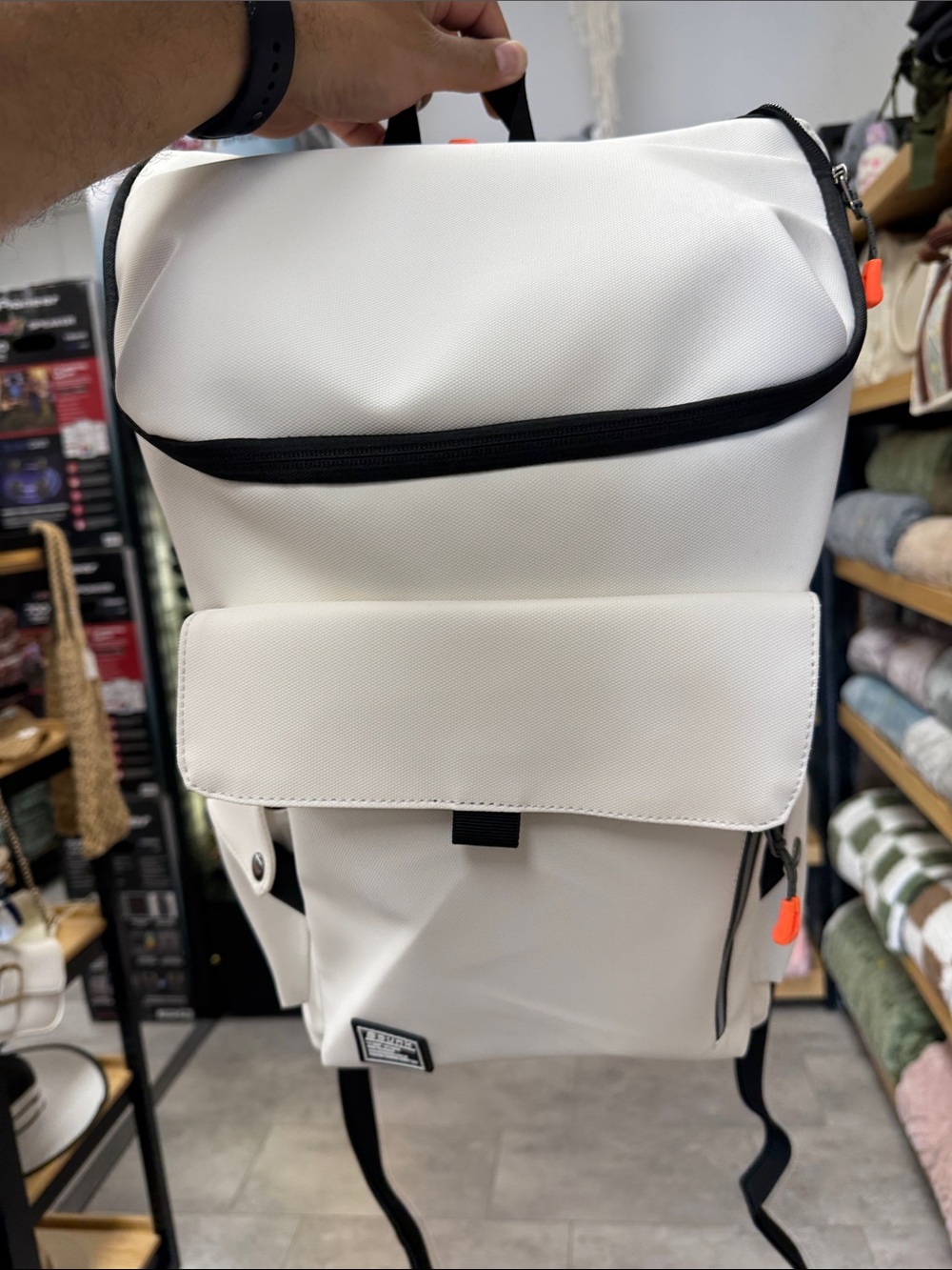 Men's White Roll-Top Backpack - Sleek Urban Carry